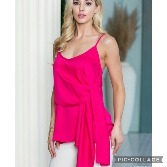 Gorgeous! Fuchsia Cami Top w/Draping Tie - Picture 2 of 4